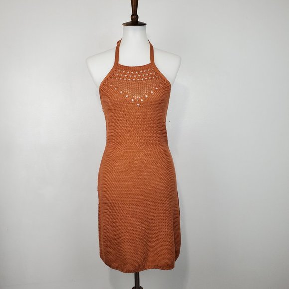 Ultra Flirt Crochet Knit Tie Halter Neck Dress NEW NWT Size S (Juniors) - Picture 1 of 13